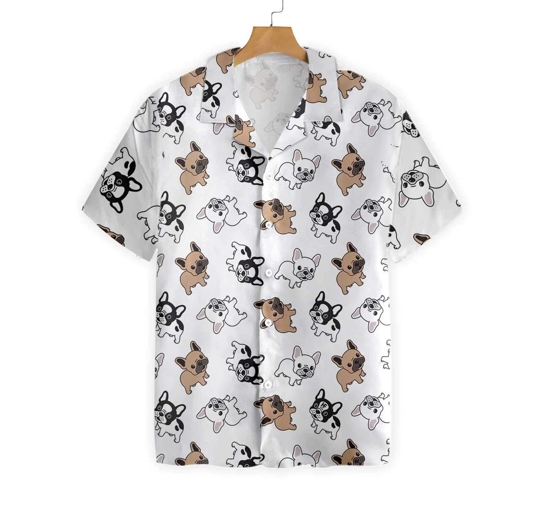 French Bulldog Pattern Hawaiian Shirt, Button Up Aloha Shirt For Men, Women