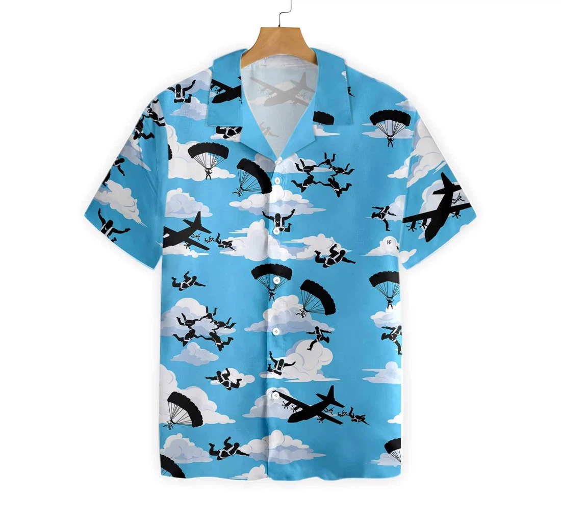 Skydiving Pattern Hawaiian Shirt, Button Up Aloha Shirt For Men, Women