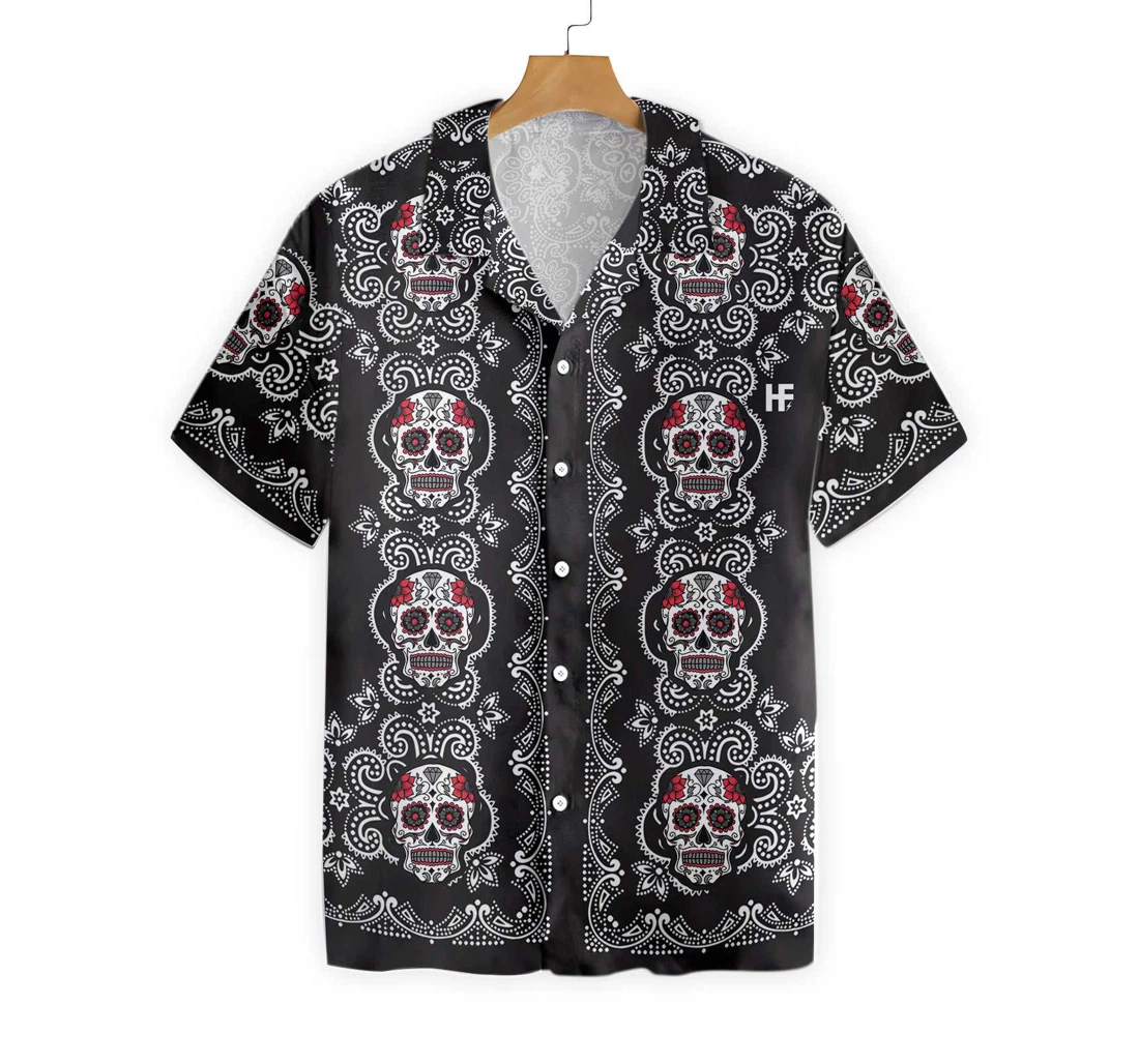 Sugar Skull Hawaiian Shirt, Button Up Aloha Shirt For Men, Women