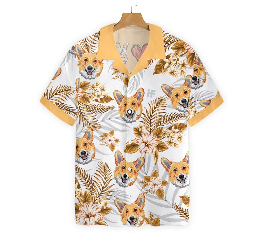 Personalized Peace Love Corgi Custom Hawaiian Shirt, Button Up Aloha Shirt For Men, Women