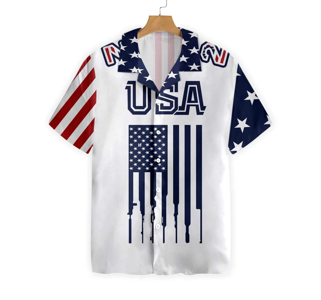 Independence Day American Flag Gun Custom Hawaiian Shirt, Button Up Aloha Shirt For Men, Women