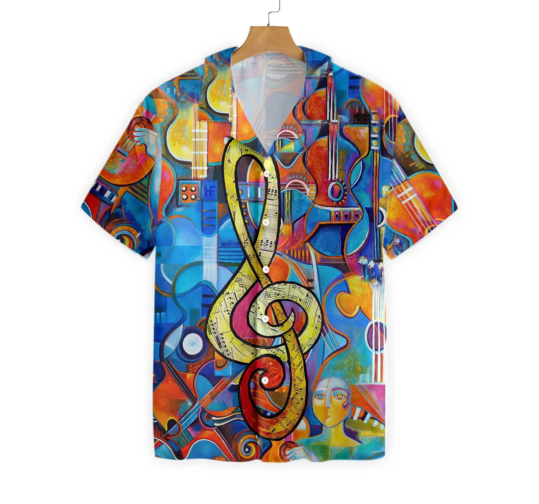 Music Note Guitar Hawaiian Shirt, Button Up Aloha Shirt For Men, Women