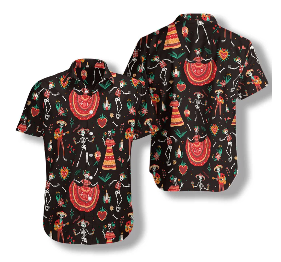 Skull Day Of The Dead Flower Hawaiian Shirt, Button Up Aloha Shirt For Men, Women