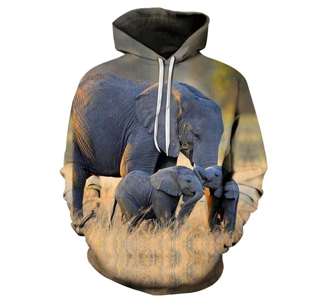 Personalized Elephant Family - 3D Printed Pullover Hoodie