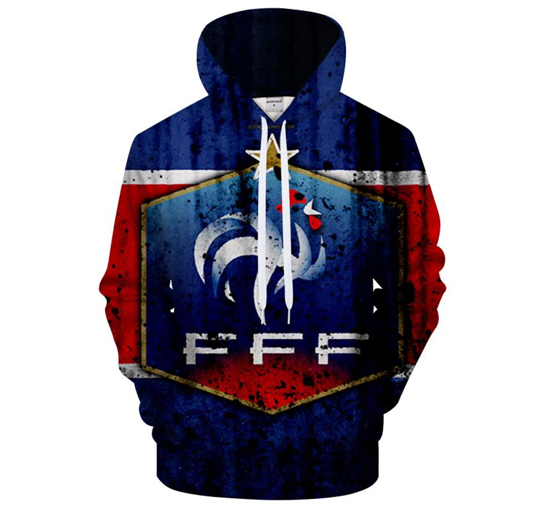 France All Blue With Logo - 3D Printed Pullover Hoodie