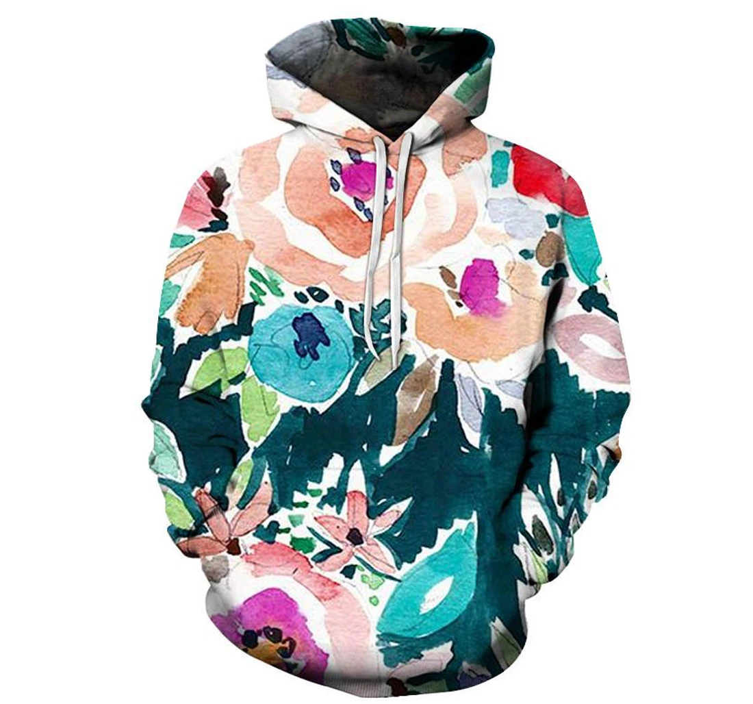 Vibrant Floral - 3D Printed Pullover Hoodie