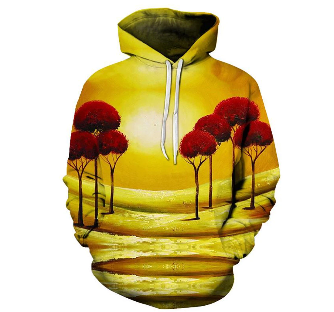 The Red Trees Oil Painting - 3D Printed Pullover Hoodie
