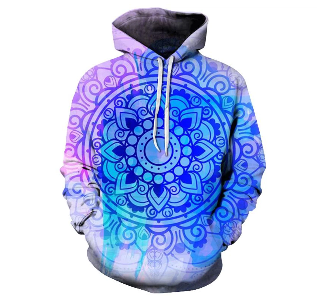 Neon Blue Mandala - 3D Printed Pullover Hoodie