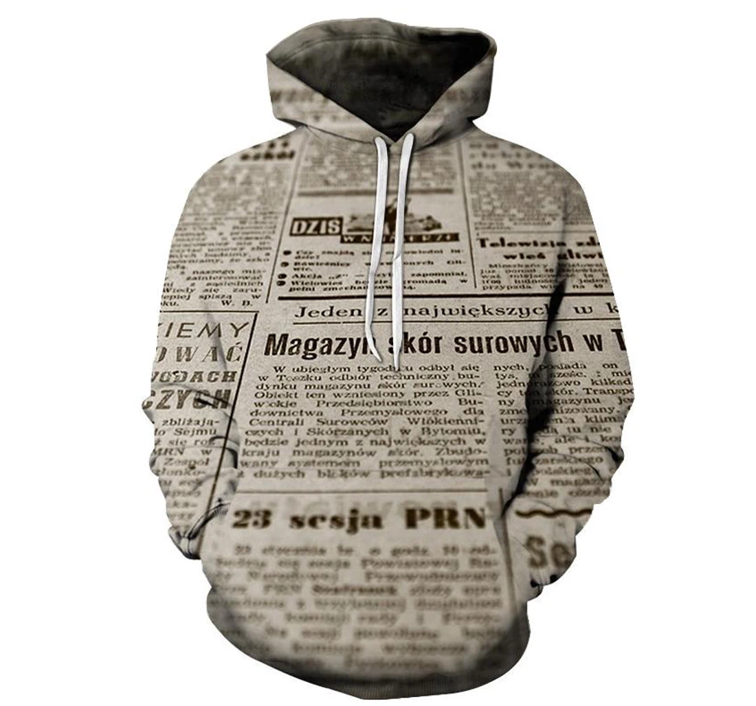 Vintage Newspaper - 3D Printed Pullover Hoodie