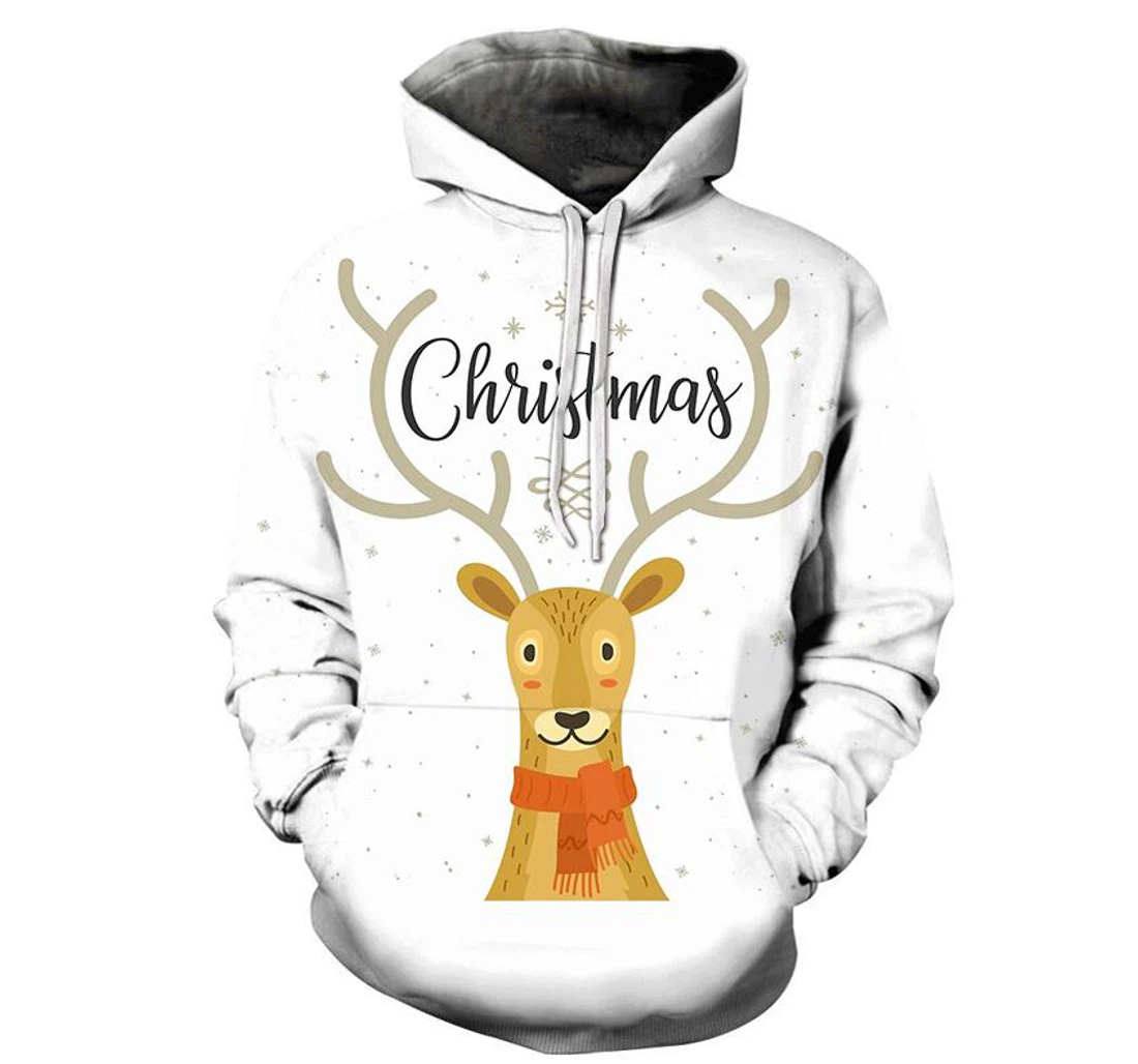 Christmas Reindeer - 3D Printed Pullover Hoodie