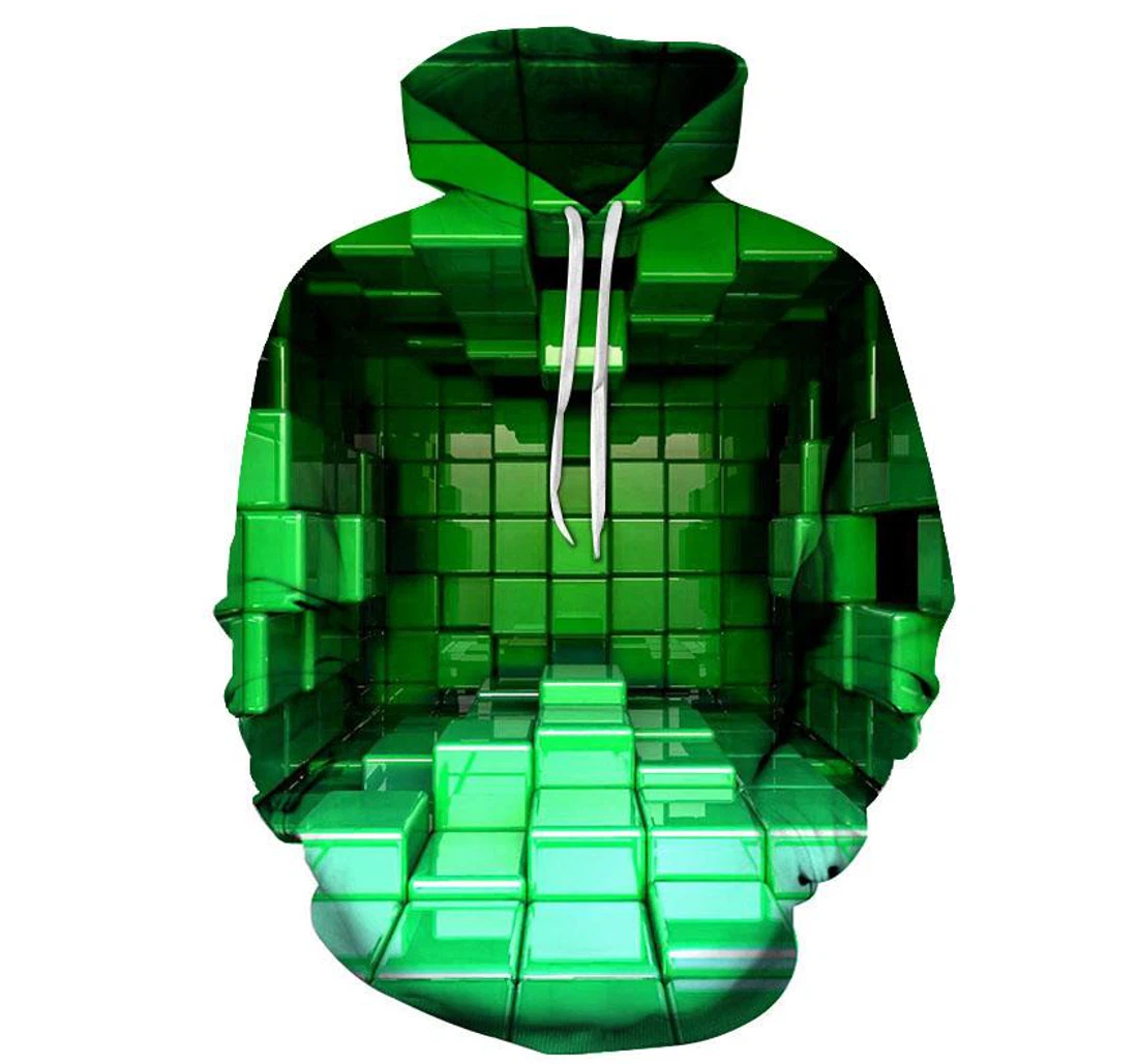 Green Cube Illusion Room - 3D Printed Pullover Hoodie