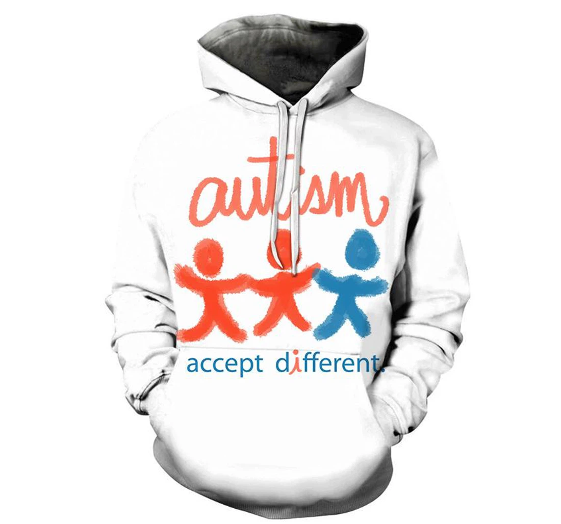 Autism-accept Different - Support Autism Awareness Movement - 3D Printed Pullover Hoodie