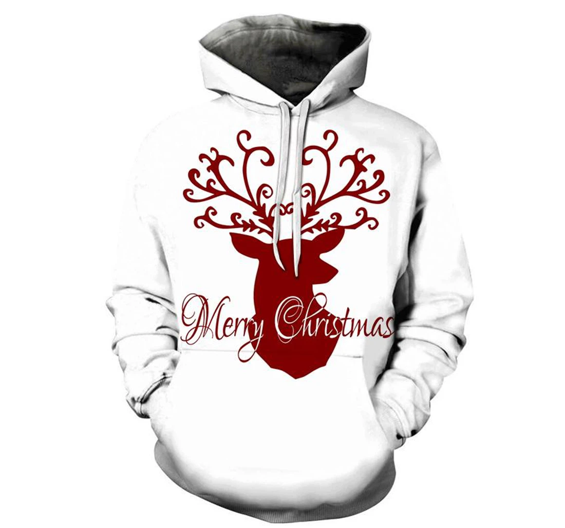 Merry Christmas Wonderful Reindeer - 3D Printed Pullover Hoodie