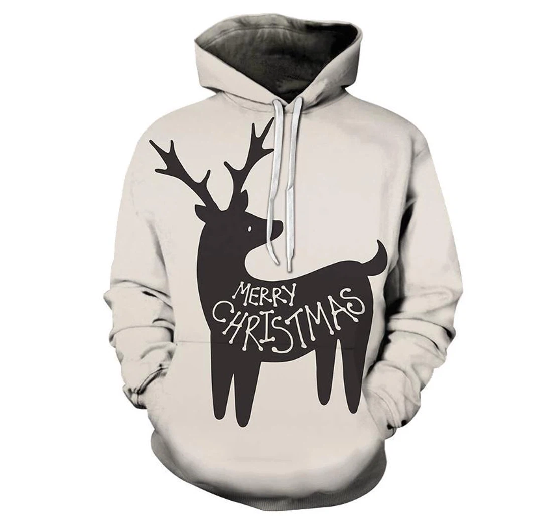 Merry Christmas Reindeer - 3D Printed Pullover Hoodie