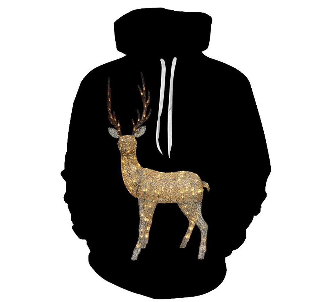 Lit Reindeer Christmas - 3D Printed Pullover Hoodie