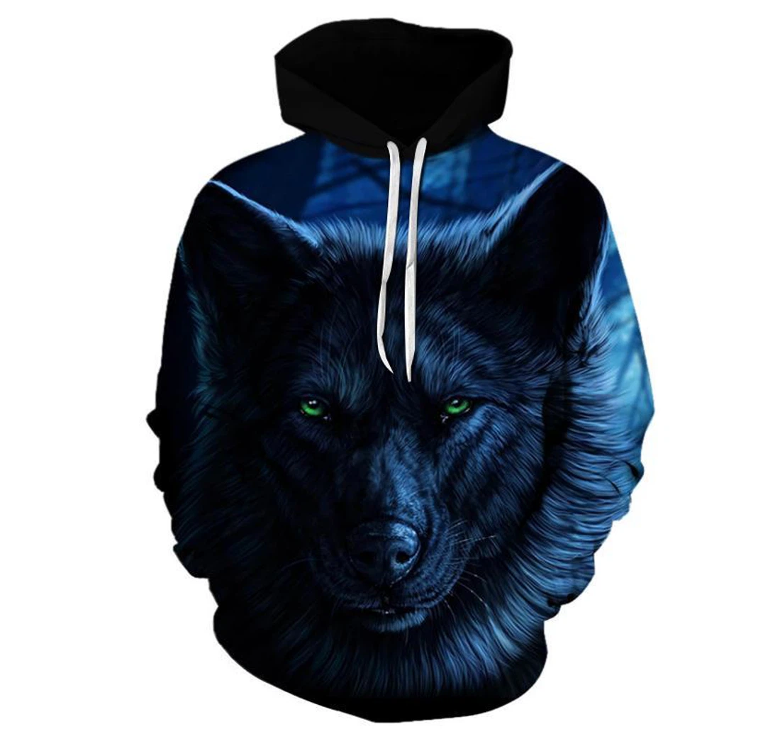Personalized Green Eyed Wolf - 3D Printed Pullover Hoodie