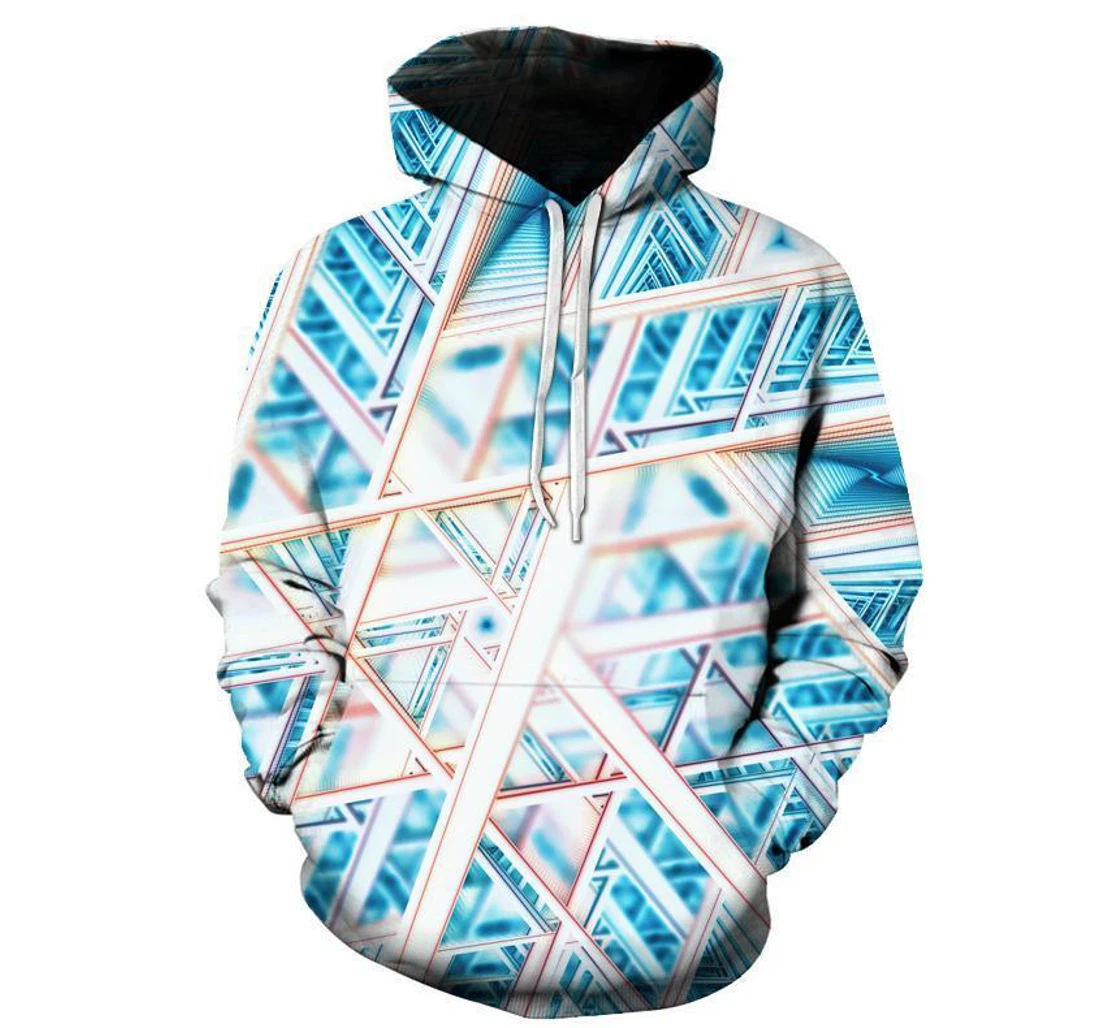 Blue Geometric - 3D Printed Pullover Hoodie