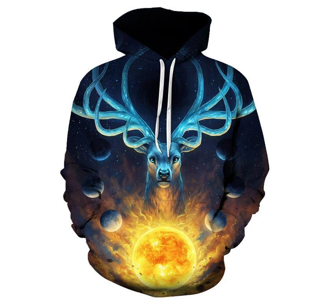 Celestial Space Deer - 3D Printed Pullover Hoodie