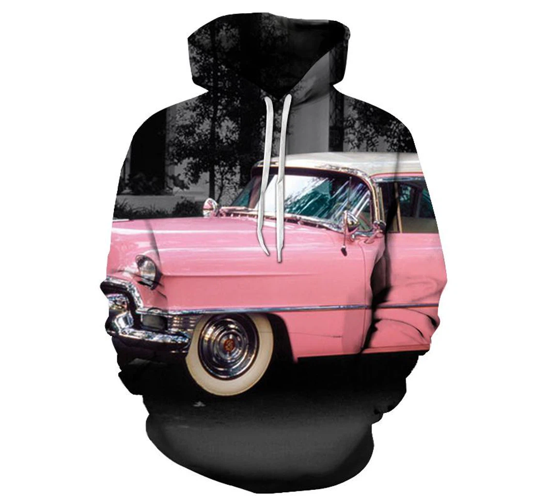 Baby Pink Vintage Car - 3D Printed Pullover Hoodie