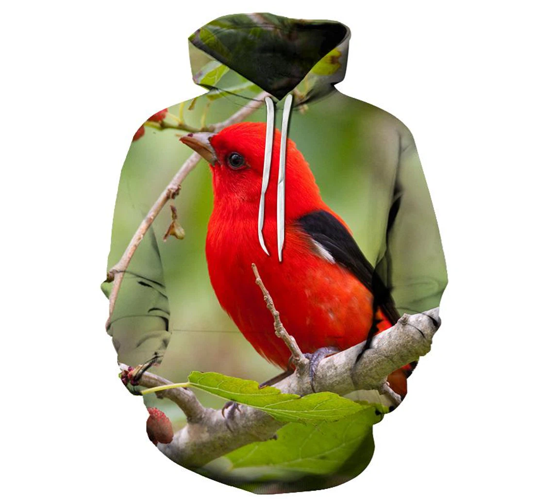 Red Sparrow Bird Face - 3D Printed Pullover Hoodie