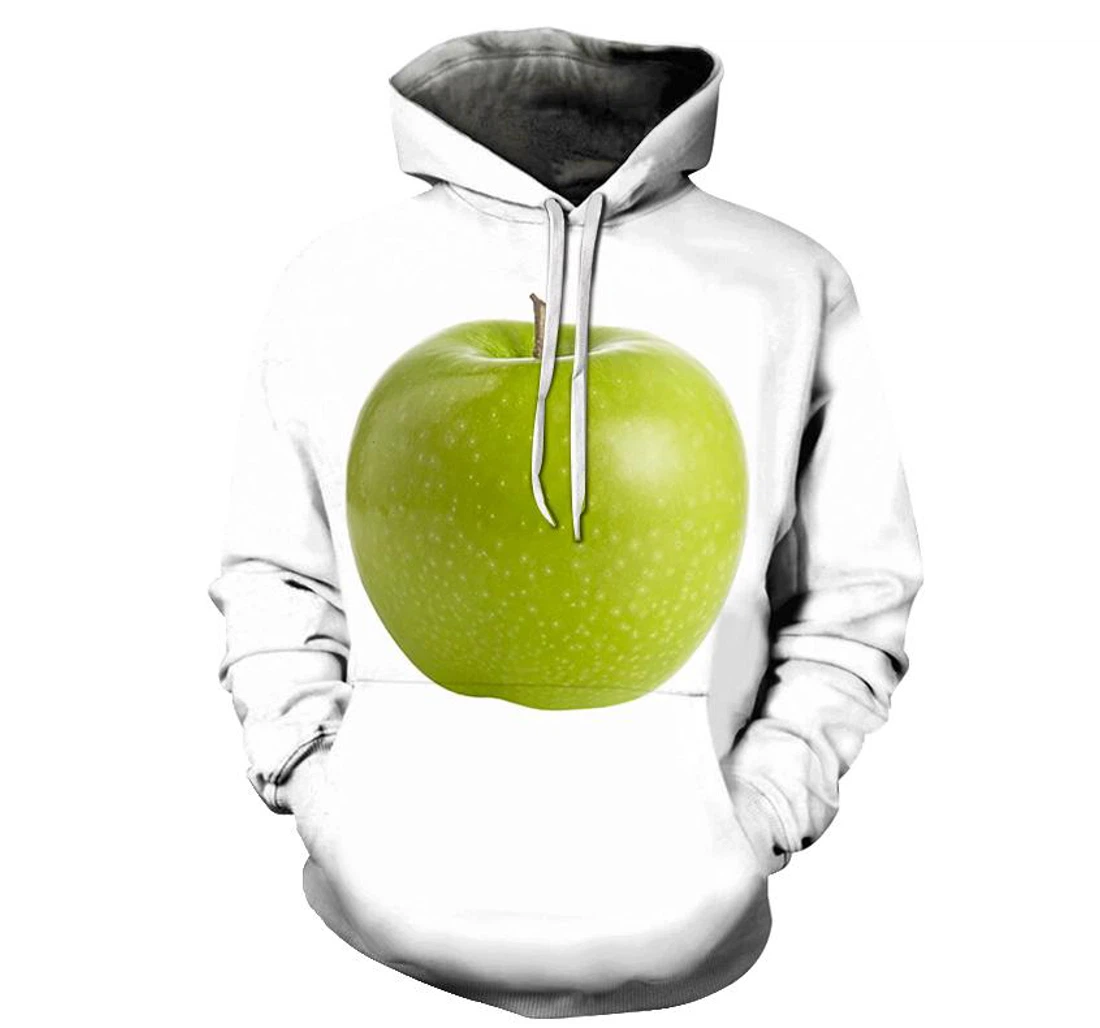 Personalized Green Apple White - 3D Printed Pullover Hoodie