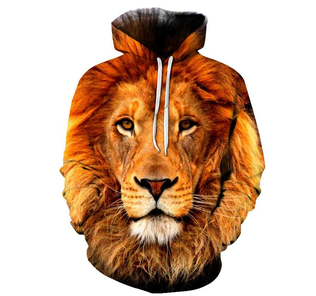 Powerful Lion Face - 3D Printed Pullover Hoodie