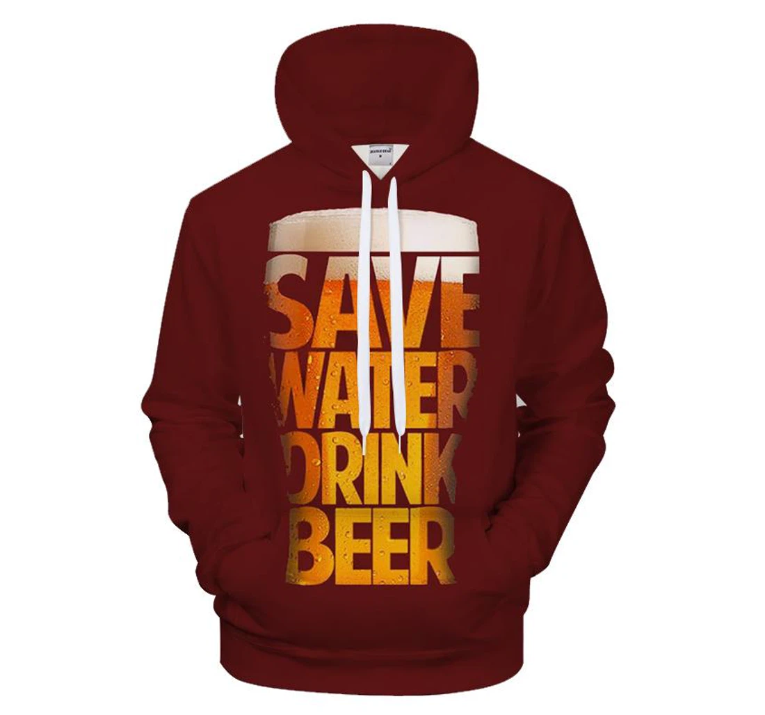Personalized Save Water Drink Beer - 3D Printed Pullover Hoodie