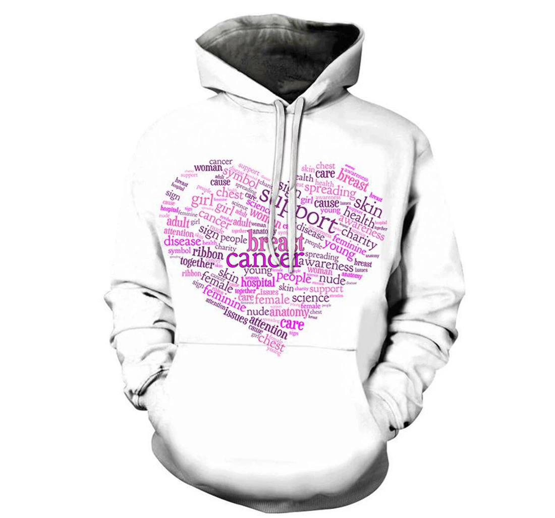 Breast Cancer Word Cloud - 3D Printed Pullover Hoodie