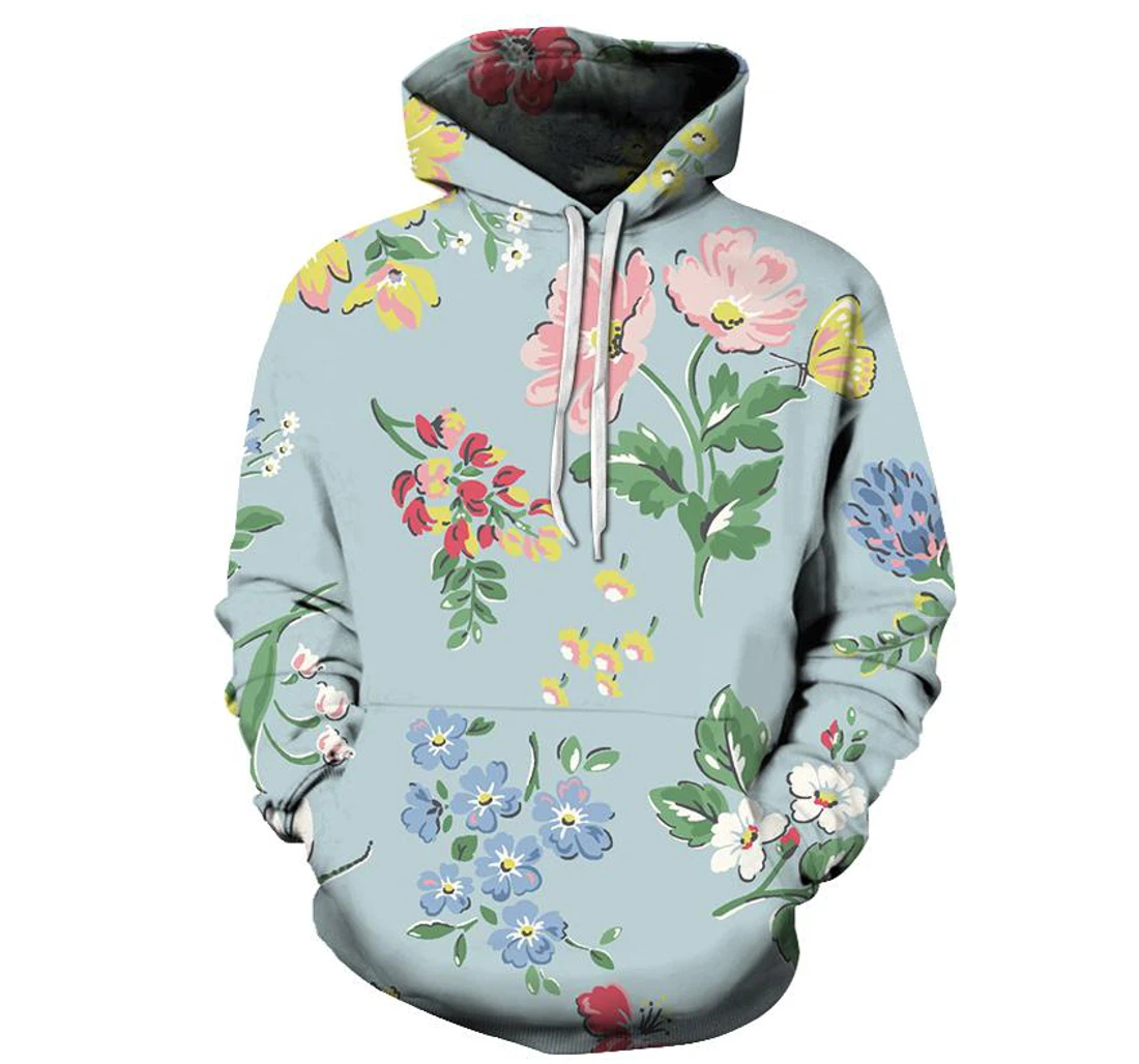 Floral Cyan - 3D Printed Pullover Hoodie