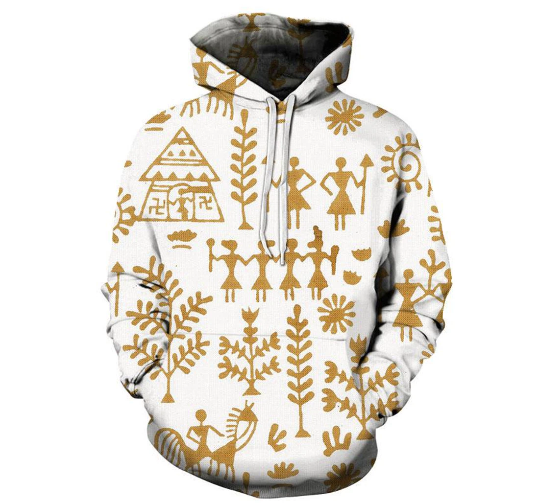 Tribal Village Art - 3D Printed Pullover Hoodie