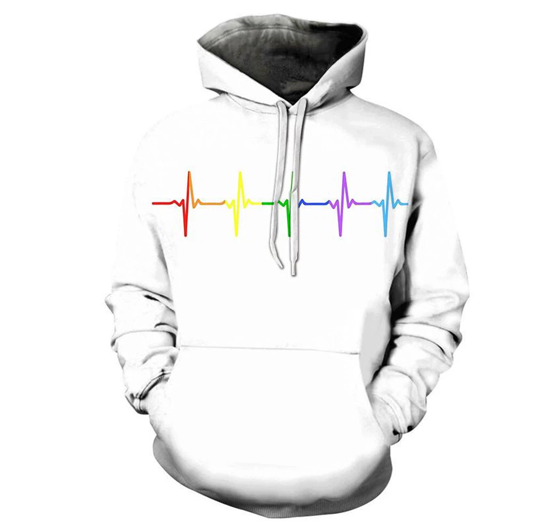 The Rainbow Heart Beat - 3D Printed Pullover Hoodie