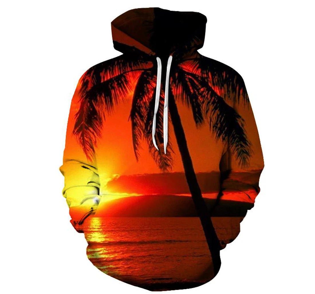 Sunset At Hawaii Beach - 3D Printed Pullover Hoodie