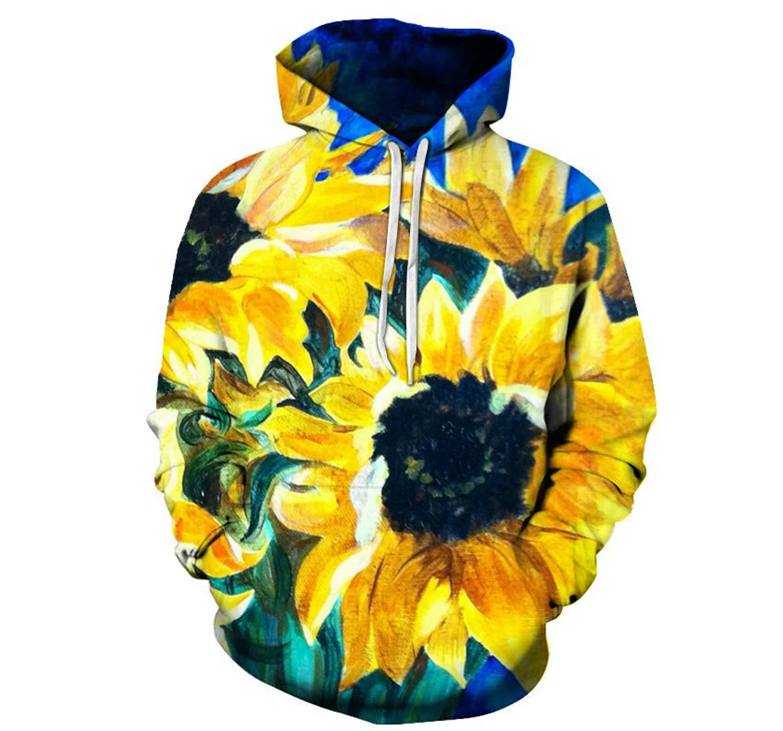 The Sunflowers Oil Painting - 3D Printed Pullover Hoodie