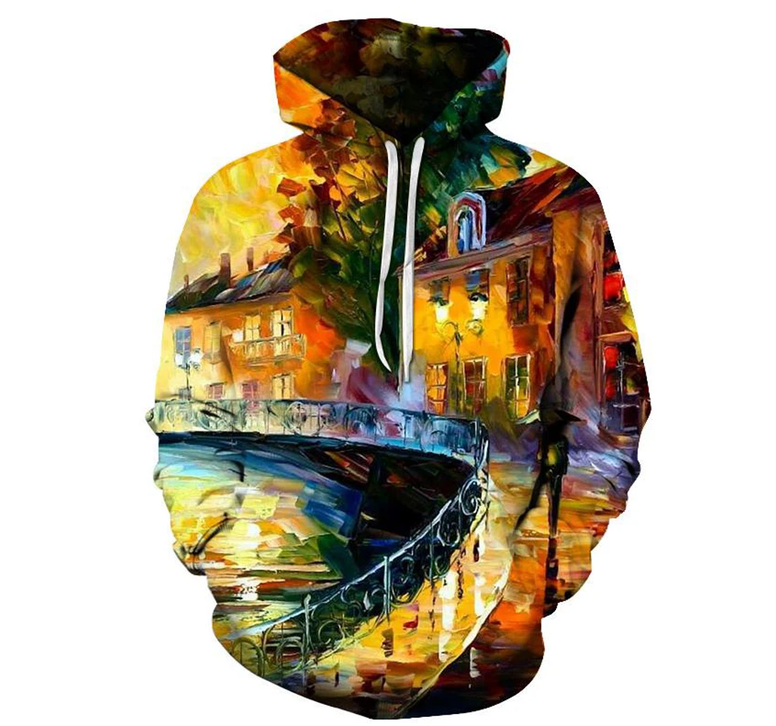 The Bridge Oil Painting - 3D Printed Pullover Hoodie