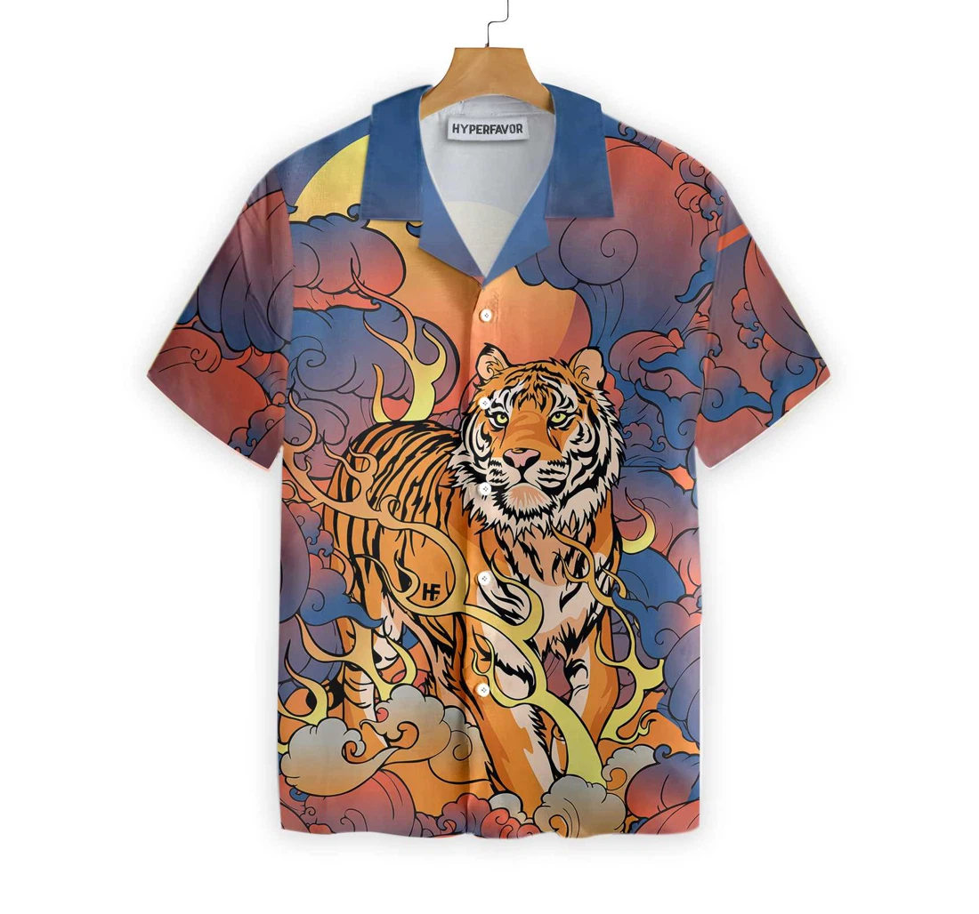 Oriental Powerful Tiger Dawn Sun And Cloud Tiger Hawaiian Shirt, Button Up Aloha Shirt For Men, Women