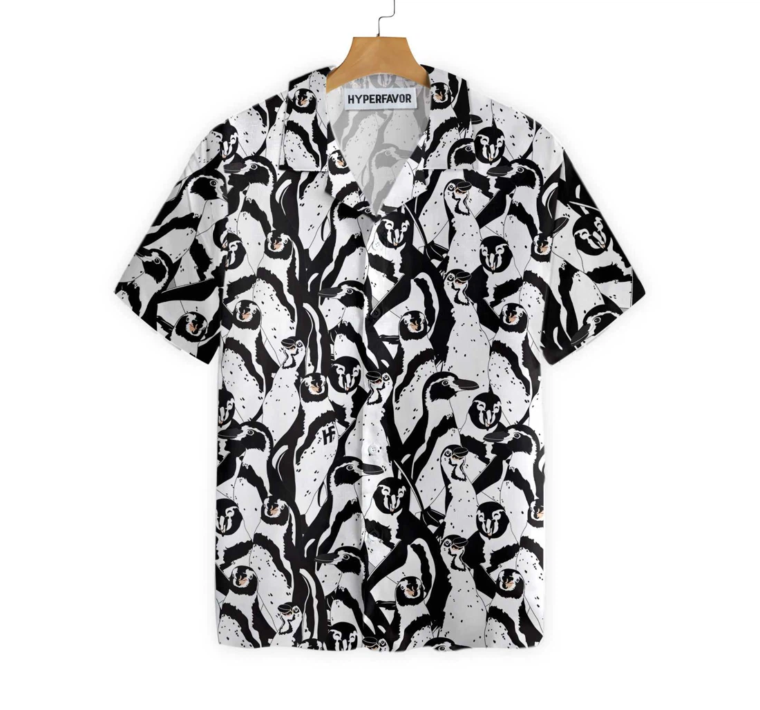 Black And White Penguin Hawaiian Shirt, Button Up Aloha Shirt For Men, Women