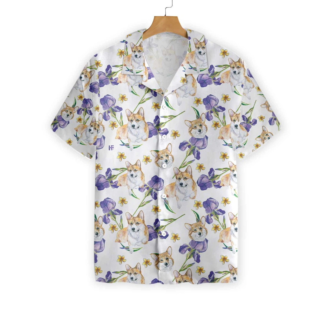 Corgi And Flowers Hawaiian Shirt, Button Up Aloha Shirt For Men, Women