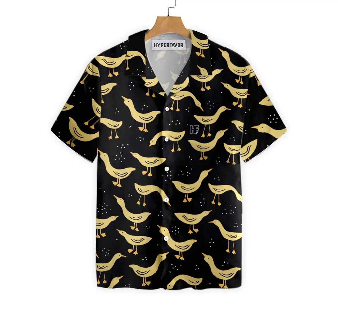 Ducks In Darkness , Black And Yellow Banana Duck Pattern Hawaiian Shirt, Button Up Aloha Shirt For Men, Women