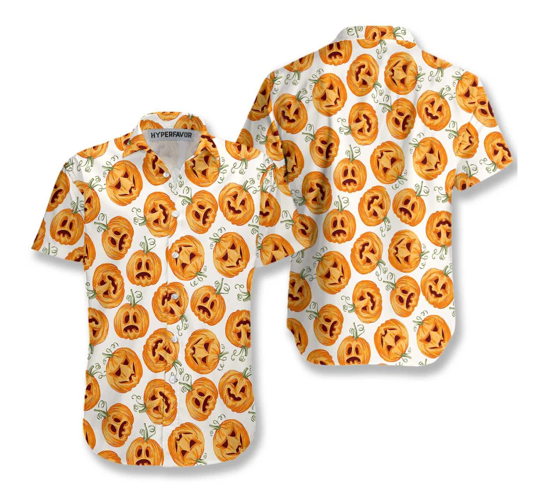 Pumpkin Pattern Halloween Halloween And Hawaiian Shirt, Button Up Aloha Shirt For Men, Women