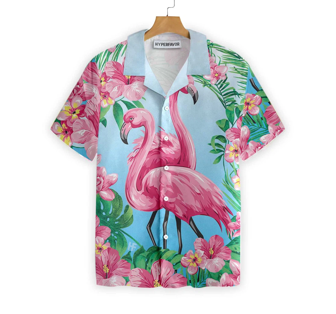 Flamingo Hawaiian Shirt, Button Up Aloha Shirt For Men, Women