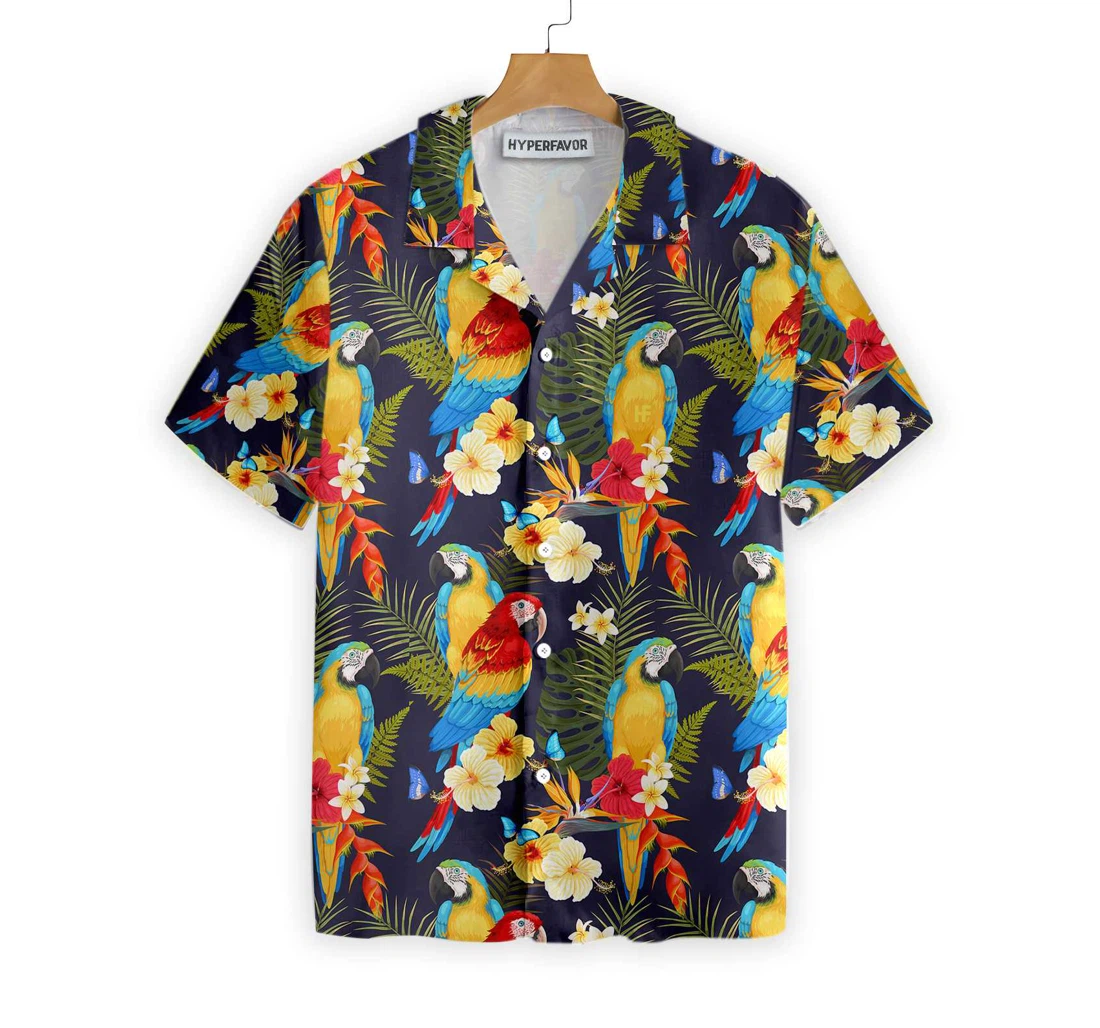 Flower And Parrot Hawaiian Shirt, Button Up Aloha Shirt For Men, Women