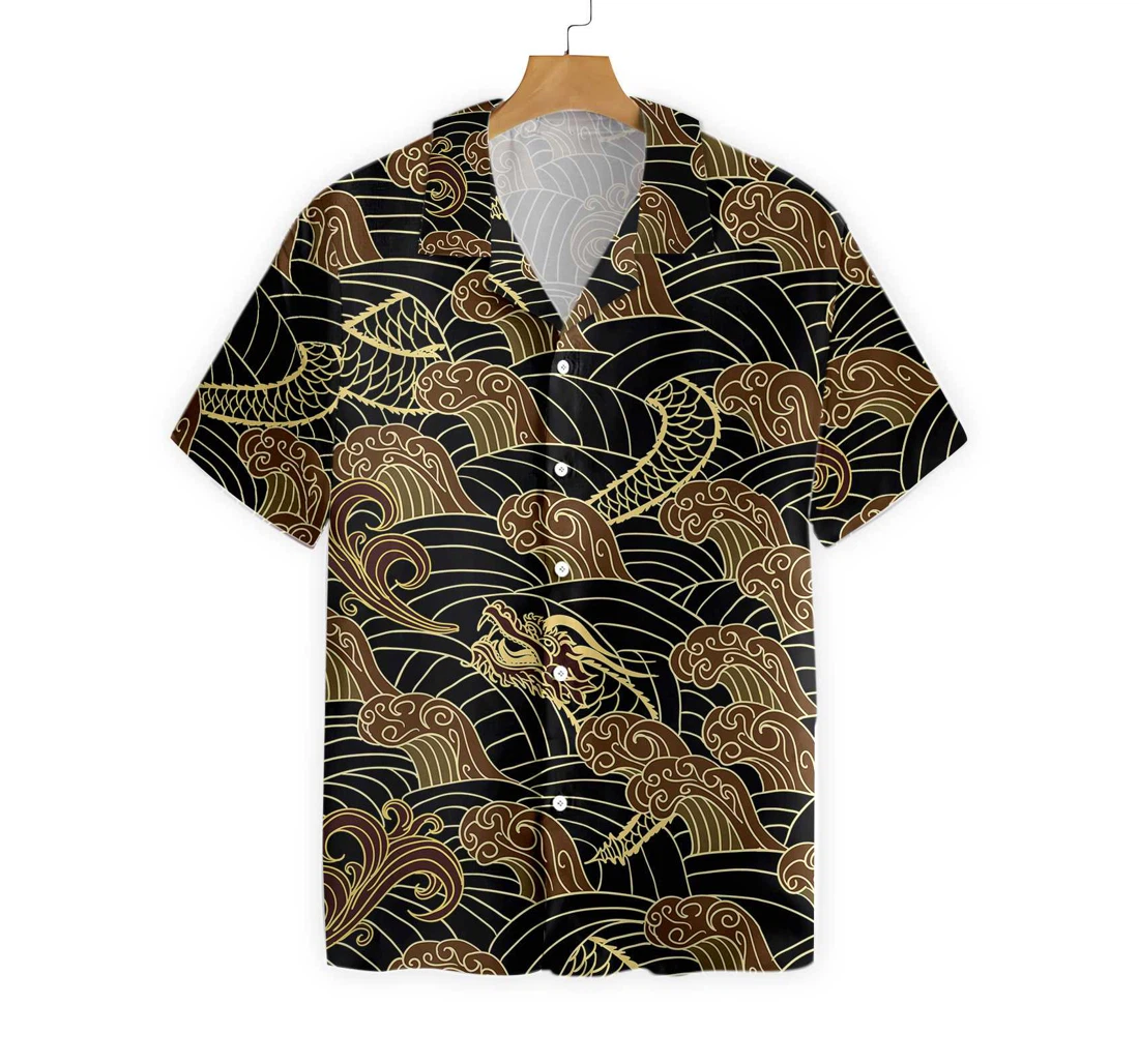 Traditional Dragon Pattern Hawaiian Shirt, Button Up Aloha Shirt For Men, Women