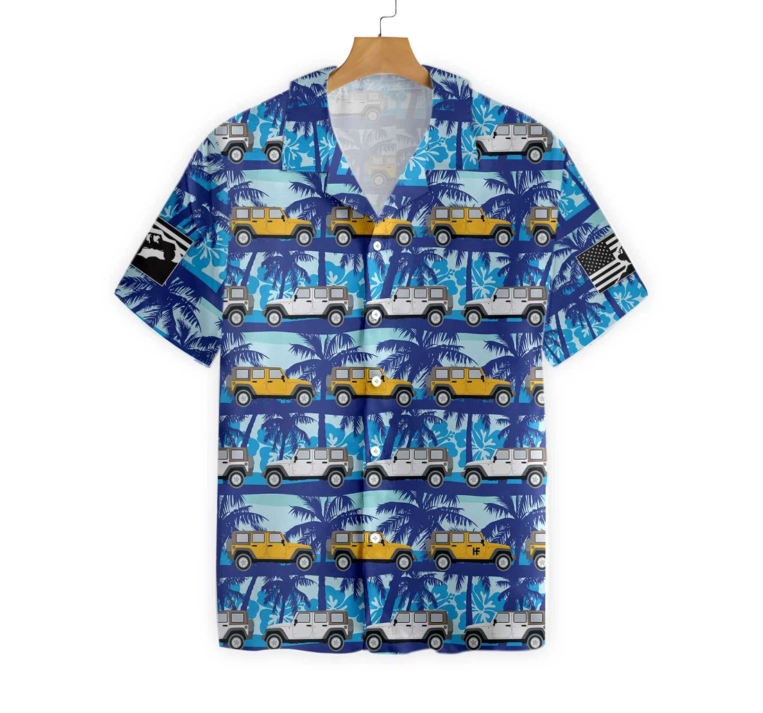 Blue Jeep Hawaiian Shirt, Button Up Aloha Shirt For Men, Women