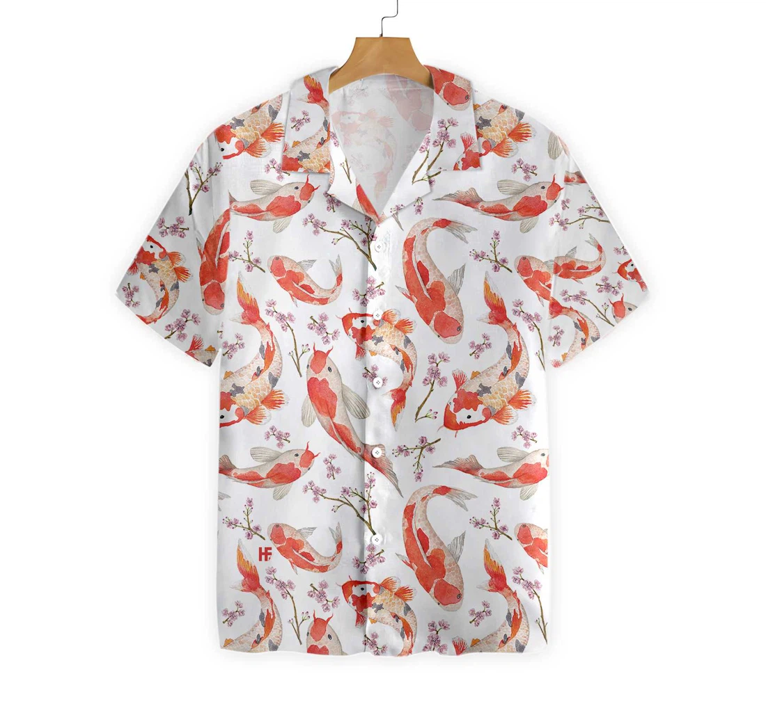 Koi Fish And Cherry Blossom Hawaiian Shirt, Button Up Aloha Shirt For Men, Women