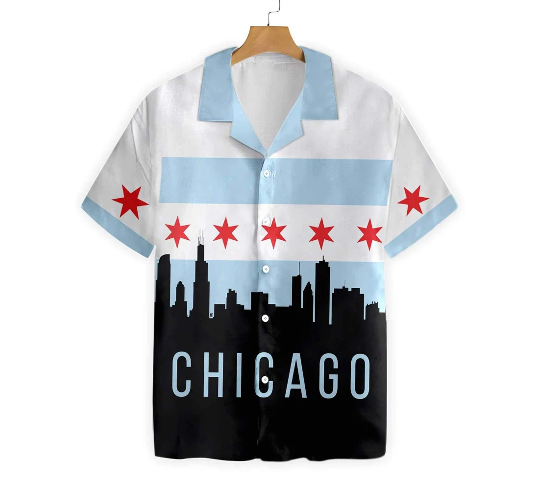 Chicago City Skyline Landmarks Hawaiian Shirt, Button Up Aloha Shirt For Men, Women