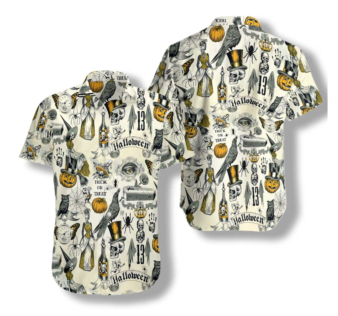 Trickery Halloween Pattern Hawaiian Shirt, Button Up Aloha Shirt For Men, Women