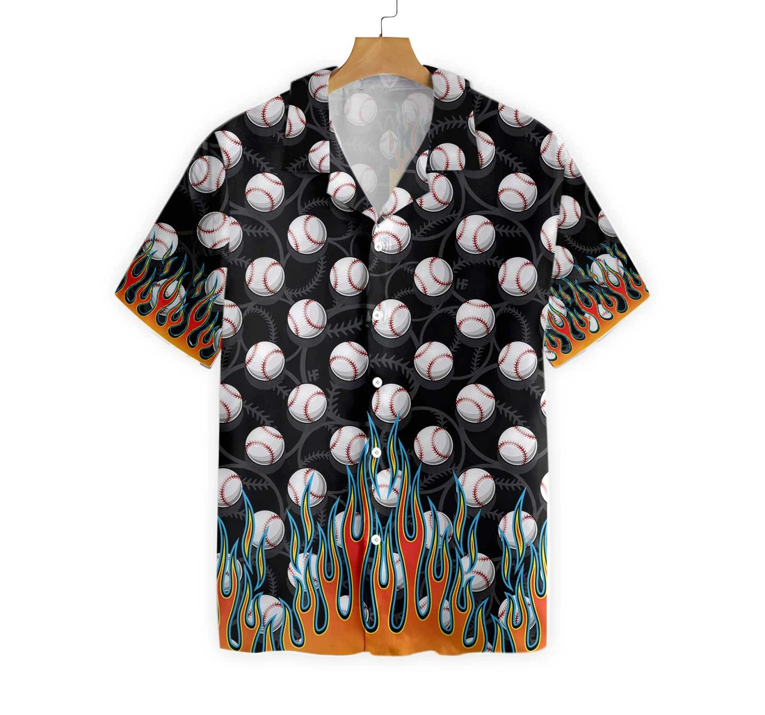 Flame Baseballs Hawaiian Shirt, Button Up Aloha Shirt For Men, Women