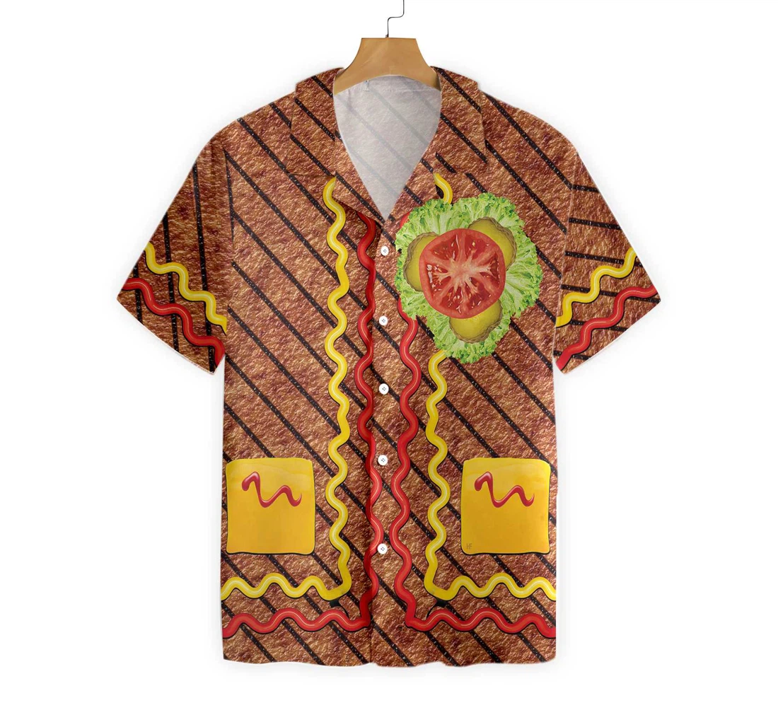 Halloween Burger Costume Hawaiian Shirt, Button Up Aloha Shirt For Men, Women