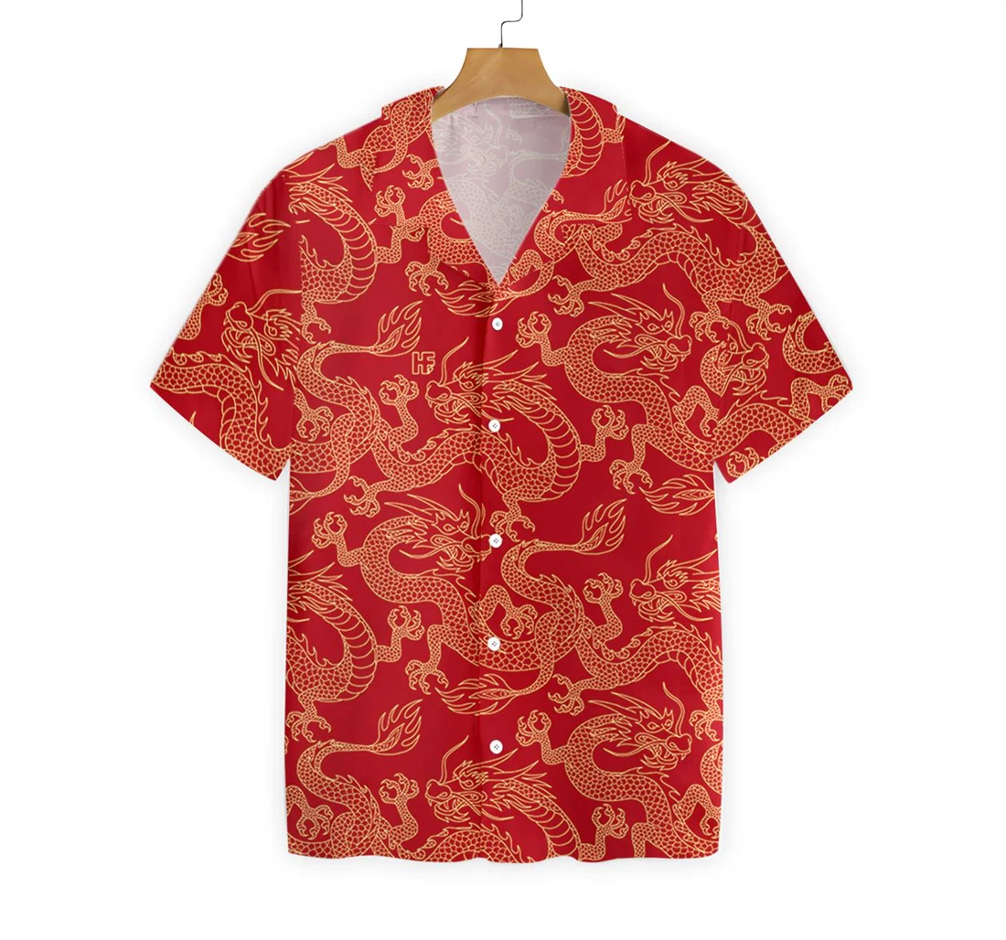 Oriental Dragon Red Hawaiian Shirt, Button Up Aloha Shirt For Men, Women