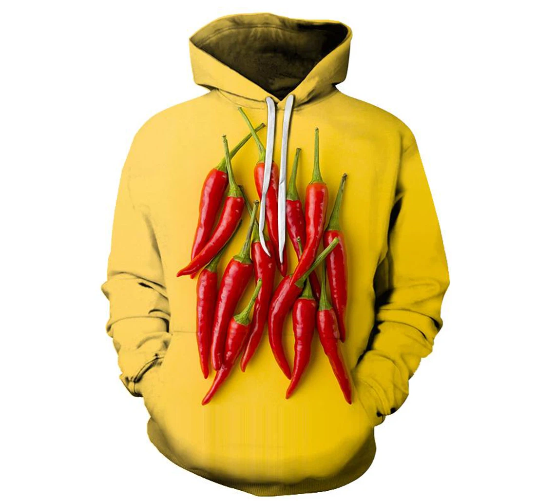 Red Chilli Yellow - 3D Printed Pullover Hoodie